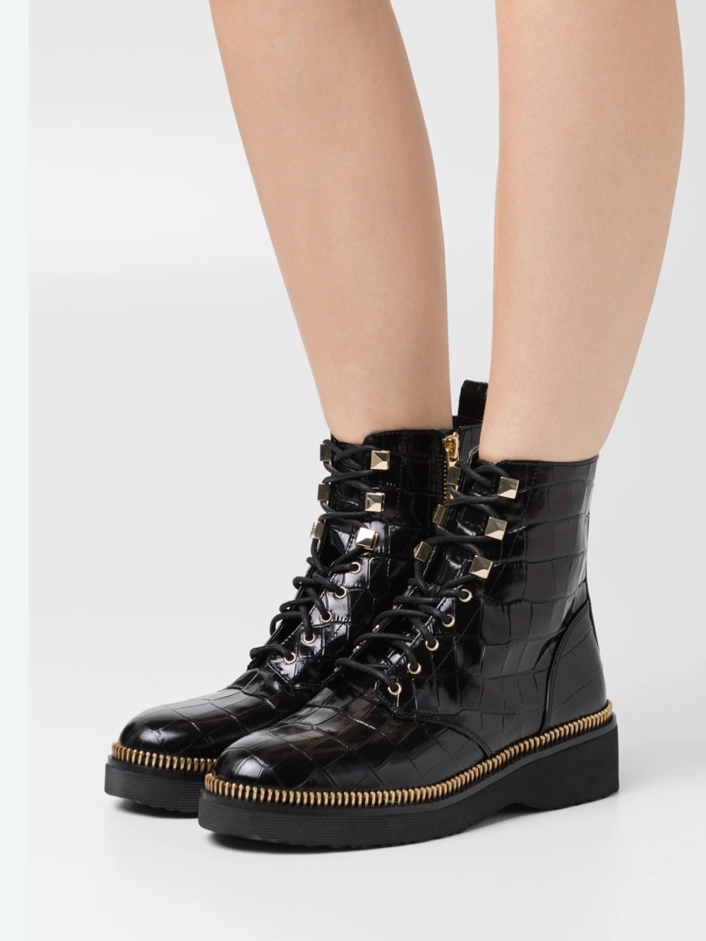 Michael Kors
Haskell Patent Leather Combat Boots In Black Patent Leather